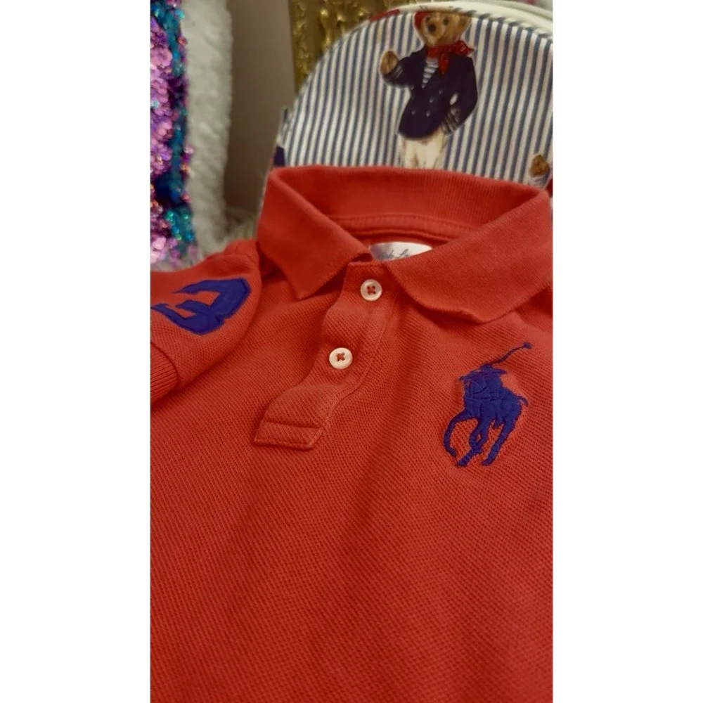 Ralph Lauren Baby Boys 9M Polo Shirt  Red/orange  Blue Big Pony Used